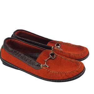 T.B. Phelps Italian Wool Felt Horse Bit Orange Loafers Driving Shoe Men's 9 M